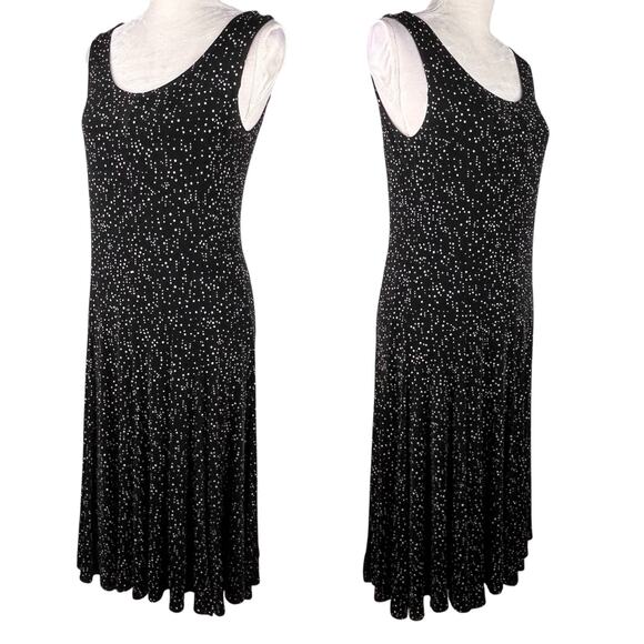 Chico's Travelers Dress Midi Size 1 Sleeveless Black White Polka Dots 8 - Picture 2 of 12